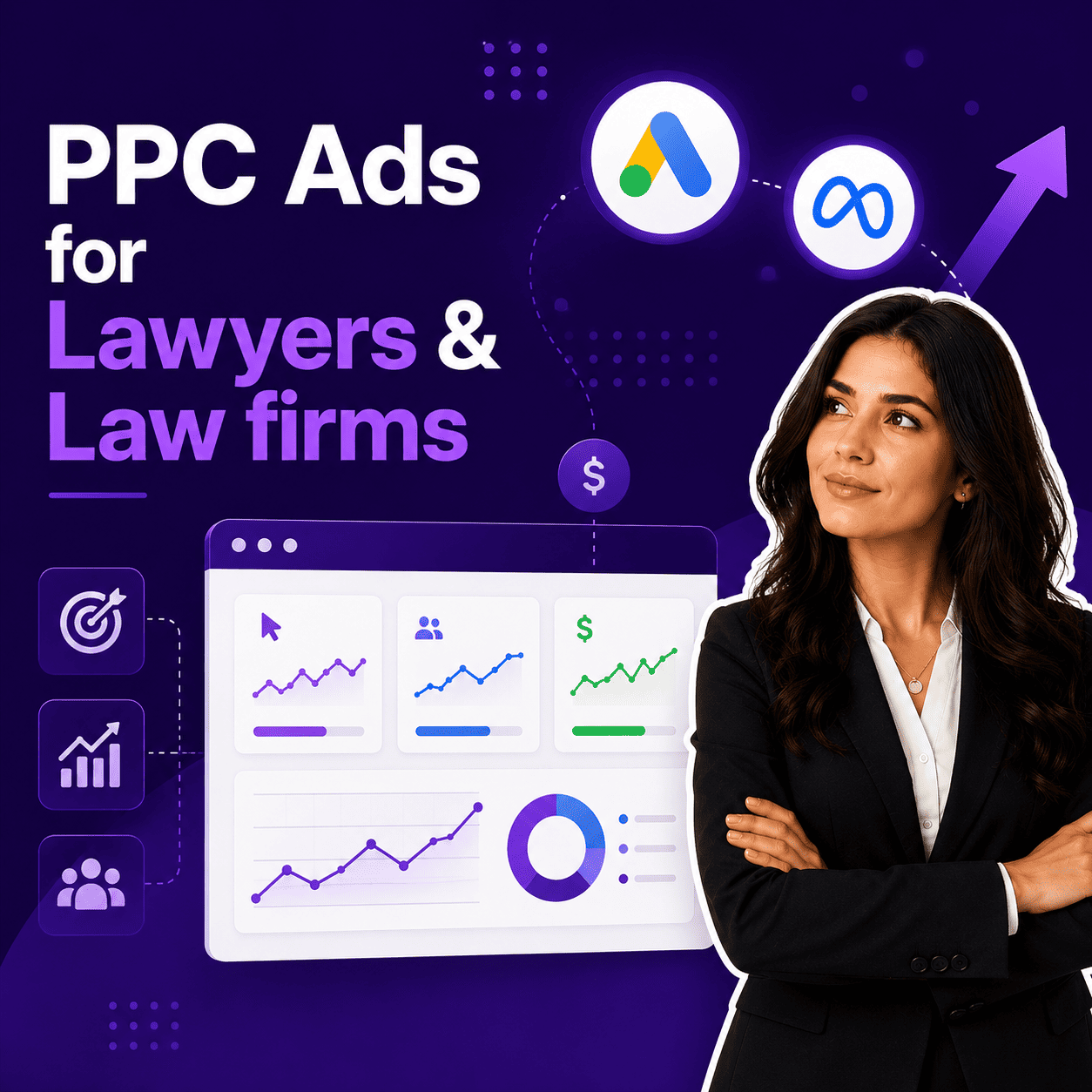 PPC ads for lawyers and law firms: an ad performance dashboard showing clicks, leads and spend